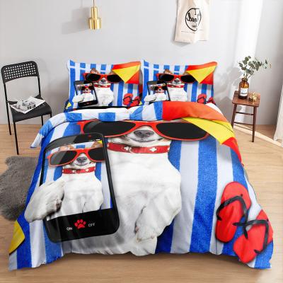 China Sustainable Dog Comforter Cover Set Double Beach Dog Bedding Set Cute 3D Animal Down Comforter Cover Suitable For Teenagers for sale