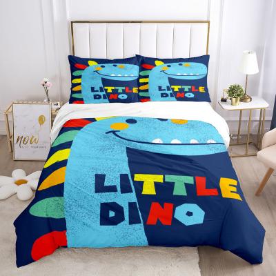 China Nondisposable Boy 3D Cartoon Dinosaur Comforter Cover Set Funny Bedding Suitable For Kids Room Decoration Single Bed Size for sale