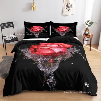 China Nondisposable Red 3D Duvet Cover Set Bedding Queen Rose Heart Design Birthday Gift Valentine's Day for sale