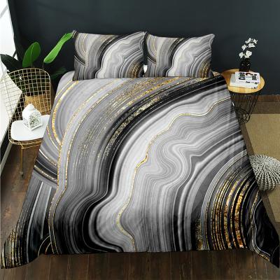 China Black Marble Texture Printed Folded Polyester 3D Duvet Cover King Bedding Set for sale