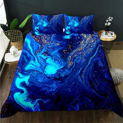 China Nondisposable Blue Metal Marble 3d DUVET COVER Set Large Microfiber Brushed Comforter Bedding Set for sale