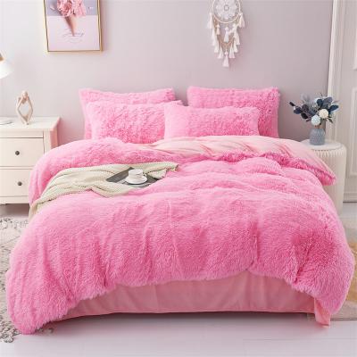 China 100% Pink Plush Mink Solid Color Duvet Cover Quilt Cover Nondisposable Luxury Polyester Bedding Set Sheet for sale