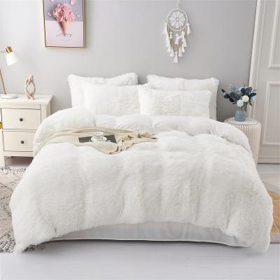 China Nondisposable Luxury Solid Color Mink Duvet Cover Sheet Bedding Set White 100% Polyester Duvet Cover for sale