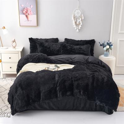 China Nondisposable Luxury 100% Polyester Black Duvet Cover Solid Color Mink Plush Duvet Cover Bedding Set Sheet for sale