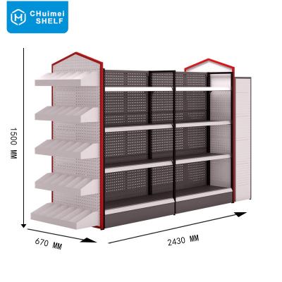 China Single Sided/Double Sided Perforated Panel Grocery Gondola Display Racks Supermarket Shelves Metal Grocery Display Rack for sale