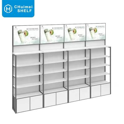 China Single Sided Customizable Cosmetic Display Cabinet Beauty Salon Product Display Stand Cosmetic Display Rack With Light Box for sale