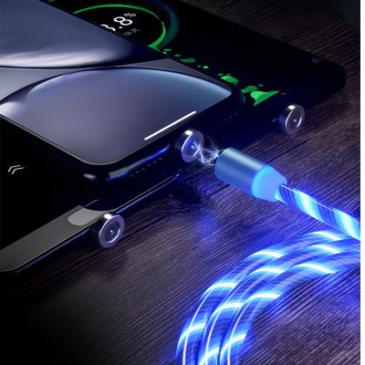 China Mobile phone types factory direct sale high quality 1m 2m usb to type-c micro 3 in 1 luminous flow usb lightsing cable for phone for sale