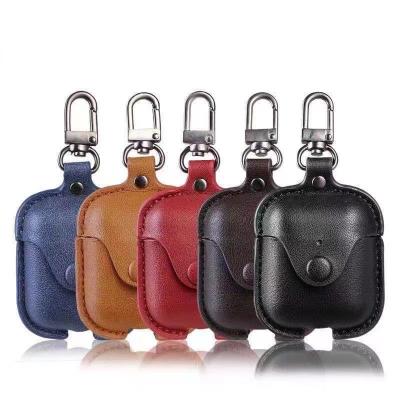 China 2021 New Designer Premium Eco-friendly Rugged Leather Case For AirPods Genuine Leather AirPods Case With Key Chain for sale