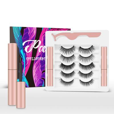 China Sunday Long Mink Eyelashes Thick Clip Set Eyeliner Private Label 5/10 Packs & Natural Magnetic Fake Eyeliner Kit 5 Pairs for sale