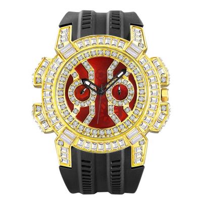 China Original Custom Famous Strap Hip Hop Diamond Gold Watches For Rapper Auto Date OEM Brand Silicone Strap for sale