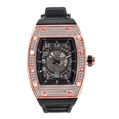 China OEM Automatic Luxury Brand Date Rose Gold Fully Diamond Skeleton Date Man Watch for sale