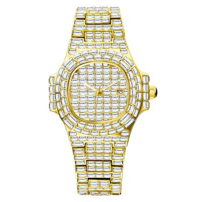 China Auto Date OEM Custom High End Stainless Steel Fully Iced Out Square Diamond Watch For Men for sale