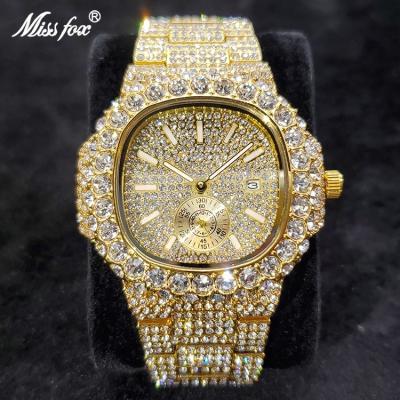 China Auto Date RTS Iced Out Gold Luxury Quartz Fashion Hip Hop High Quality Male Diamond Clock New for sale