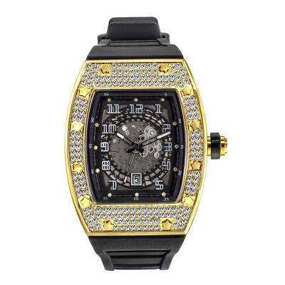 China Auto Date New In Big Mens Case With Diamond Iced Out Silicone Strap Watches For Men for sale