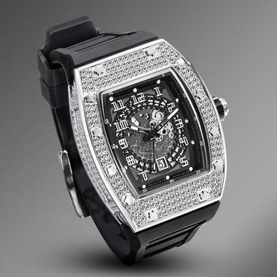 China New Auto Date Jewelry Accessories Big Face Ice Out Diamond Sport Stylish Men's Quartz Watches for sale