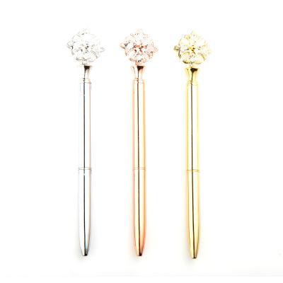 China Writing& Promoting& Metal Pen Flower Crown Shape Crystal Gift Customized Glass Ballpoint Pens for sale