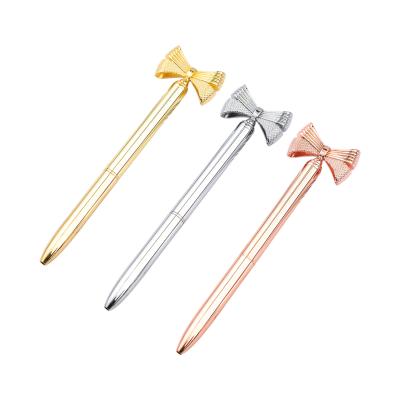 China Writing& Promoting& Gift Bowknot Rose Gold Metal Ballpoint Pens Upper For Girls For Gift Wedding Pen for sale