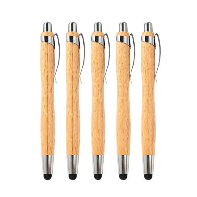 China Writing& Promoting& JH Gift Metal Clip Wood Pen Natural Beech Wood Material Pen With Stylus On Tip for sale