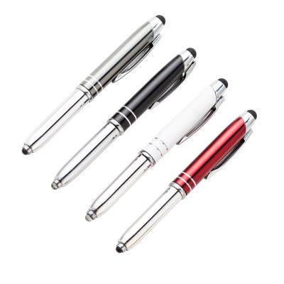 China Writing& Promoting& Gift Touch Screen Metal Crystal Light 3 in 1 Pen Metal Pen Light With Stylus Tip Led for sale