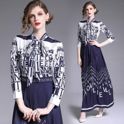 China Fashion Breathable Summer Long Letter Printing Women Dress Maxi Chiffon Casual Dress Elegant Ladies Dresses for sale