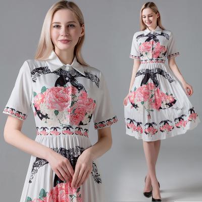 China China Manufacturer Anti-Static Women Dresses Casual Floral Chiffon Print Dress Summer Chiffon Short Sleeve Dress for sale