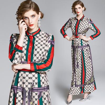 China Anti-static Long Sleeve Ladies Elegant Clothing Gather Waist Party Dress Women Irregular Printed Dresses for sale