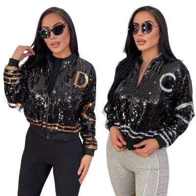 China Hot sale designer brand luxury fashion breathable sheath long black jacket 2022 sexy sparkly sequins plus size women's coats for sale