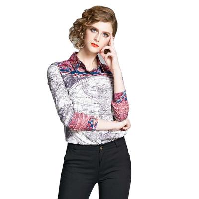 China Long Sleeves Anti-pilling Stain All-match Size Card Printing Elegant Shirt Women Ladies Korean Blouse Tops for sale