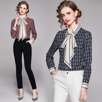 China Factory direct sale high-end anti-pilling clothing slimming printed shirt with link women shirts chiffon blouse women top for sale