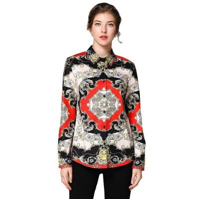 China 2022 logo fashion clothing ladies long sleeve anti-pilling American custom high quality elegant top blouses shirts for women for sale