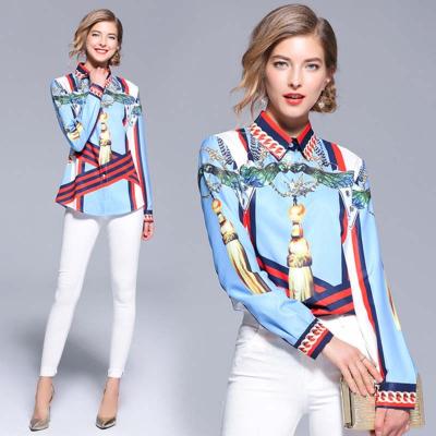 China Hot And Autumn Sale Anti-pilling Women's Blouse Spring Turn-Down Collar Printed Chiffon Tops And Casual Blouses Women for sale