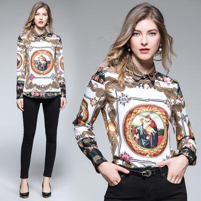 China European and American newcomer anti-pilling printed all-match office ladies tops women vintage floral blouses for sale