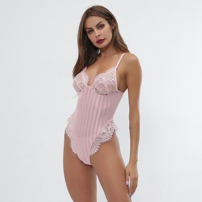 China New Open Sexy Lingerie Women's Sexy Lace Perspective Pungent Striped Jumpsuit for sale