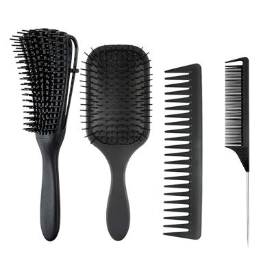 China OEM Led Logo Massage Brush Custom Wholesale 4 in 1 Plastic Rat-tail Comb Hair Comb Set Scalp Hair Brush for sale