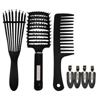 China 9 Rows Wave Barber Custom Nylon Boar Bristle Soft Wet Hair Plastic Professional Nondisposable Paddle Wave Detangling Brush for sale