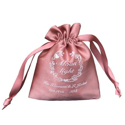 China Recyclable Satin Hair Extension Bundles Tote Bag Custom Logo Collected Satin Drawstring Bag for sale