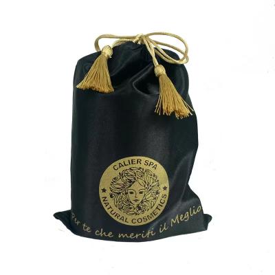 China High Quality Recyclable Luxury Silk Hair Packing Bags Satin Drawstring Bag Soft Silk Dust Bag With Tassels for sale