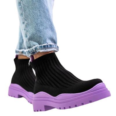 China Thermal Women's boots Round head mid-heel socks boots  autumn/winter new large size high elastic fly woven breathable cylinder thick for sale