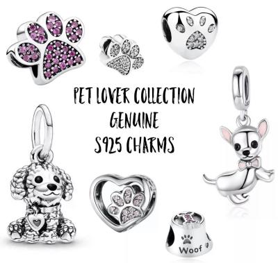 China High Quality 925 Sterling Silver Cute Dog Paw Charms Bracelets, European Animal Heart Charms Jewelry for sale