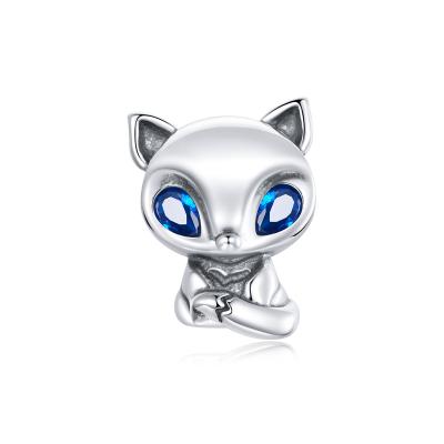 China Cute In Stock 925 Silver Plated Cute Animal 100% Lovely Fox Beads Charm For Bracelets Jewelry for sale