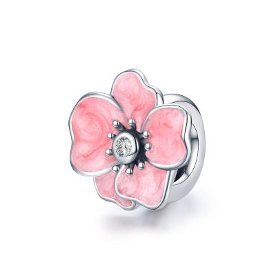 China Cute Hot Sale Jewelry 925 Sterling Silver Pink Flower Charms for sale