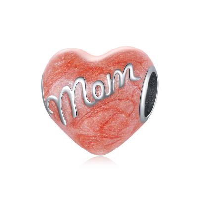 China 925 Sterling Silver Cheap Wholesale Cute Heart Mum Pink Charms For Bracelet Making Jewelry for sale