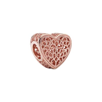 China Cute 925 Sterling Silver Filigree Beaded Heart Charm Bracelets Custom Fit Bracelets Charms Accessories for sale