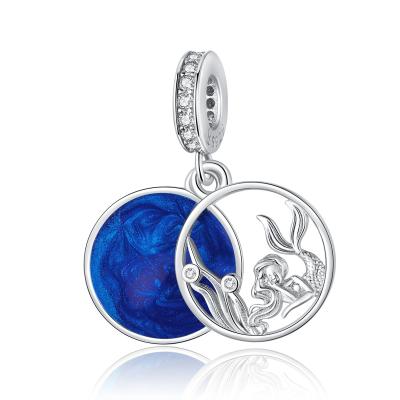 China Cute Makers Dreamy Blue Ocean With Mermaid Pendant 925 Silver Charm For Jewelry Making for sale