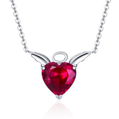 China New Arrival Fashion Cute Red Stone Zircon Heart 925 Sterling Silver Necklace Jewelry for sale