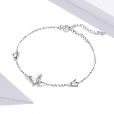 China CLASSIC Accessories Women Good Quality 925 Jewelry Charm Silver Chain Butterfly Pendant Bracelets for sale