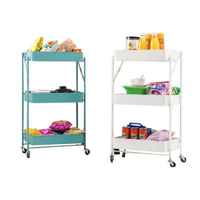 China New Design Best Rack Storage Foldable Kitchen Storage Trolley With Wheels for sale