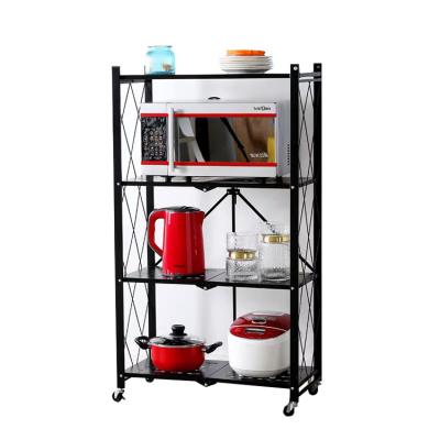 China High Grade Sustainable 4 Layers Storage Rack Foldable Kitchen Shelf With Wheels for sale