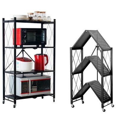 China Hot Selling Viable 4 Tier Multifunctional Kitchen Storage Rack Foldable Shelf With Wheels for sale