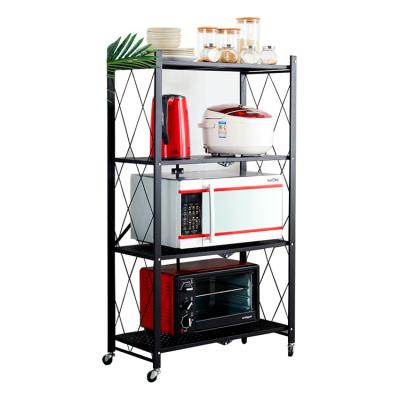 China Best Selling Viable Multilayer Metal Storage Foldable Garden 4 Tier Display Rack Kitchen Shelf With Wheels for sale